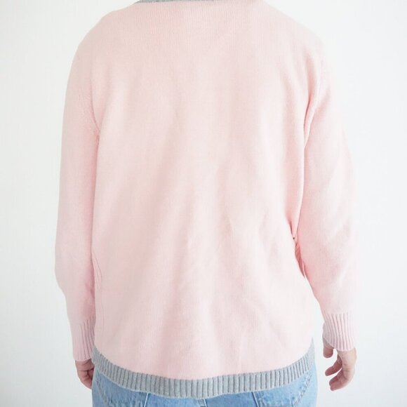 Chadwicks Of Boston Pink w Grey Trim Button Up Knit Cardigan Sweater M - Picture 3 of 10